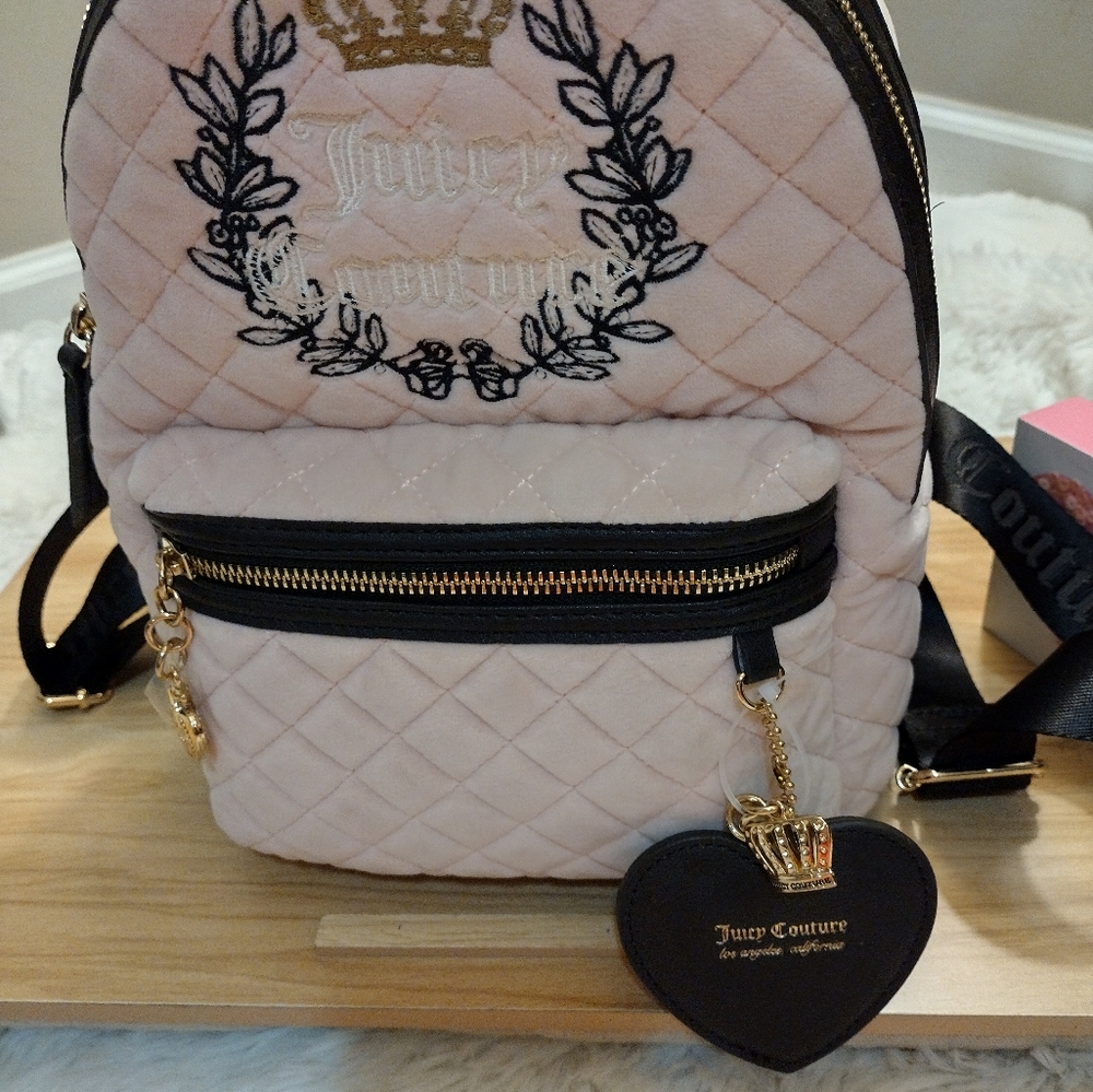 Juicy Couture 🩷 ✨ Pink Clay/Chocolate Royal Moment Medium Backpack Purse 🆕 - Picture 9 of 13